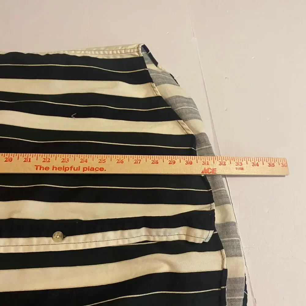 Vintage 90s Y2K Button Shirt Mens Sz XL Cotton Striped Green Navy White Preppy